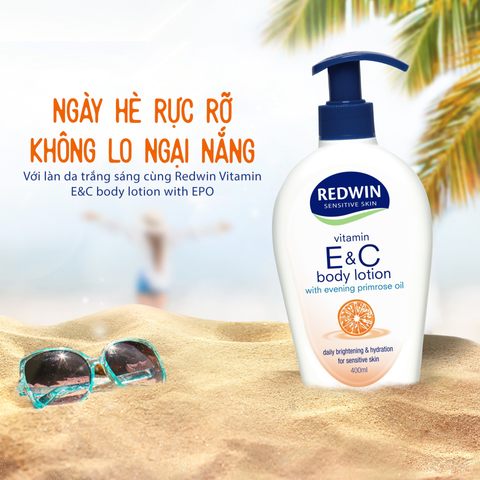 Sữa Dưỡng Thể Trắng Da Nhạy Cảm Redwin Vitamin E&C 400ml - Dưỡng Ẩm, Làm Dịu Da, Hỗ Trợ Tái Tạo, Phù Hợp Với Mọi Loại Da
