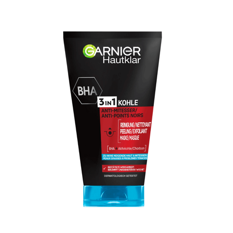 Sữa Rửa Mặt Garnier Hautklar 3in1 Kohle 150ml - Giải Pháp Làm Sạch Da Mụn, Giảm Mụn Đầu Đen và Vết Thâm, Phù Hợp Với Da Nhờn