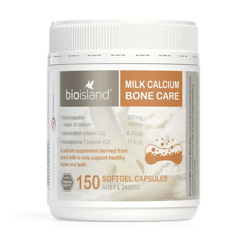 Viên uống Canxi Bioisland Milk Calcium Bone Care 150 viên - Hỗ trợ duy trì xương và răng khỏe mạnh từ nguồn sữa bò