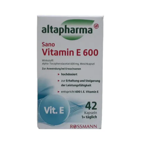 Viên uống Vitamin E 600 Altapharma Sano - Hỗ trợ sức khỏe và làm đẹp da, 42 viên chính hãng từ Đức