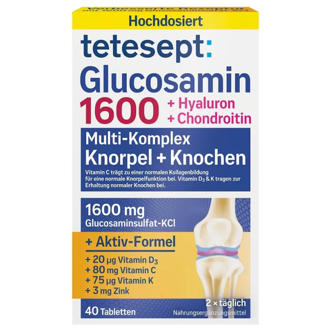 Viên uống hỗ trợ xương khớp Tetesept Glucosamin 1600 - 40 viên, Tăng cường sức khỏe khớp, Chống thoái hóa xương hiệu quả từ Đức