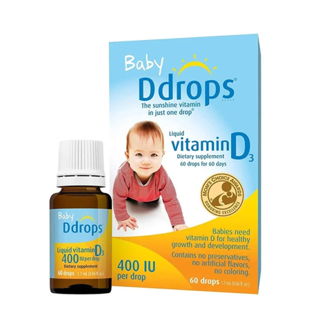 Vitamin D3 Baby Ddrops cho trẻ Sơ Sinh - 60 giọt hỗ trợ hấp thụ Canxi hiệu quả và tăng cường miễn dịch cho bé.
