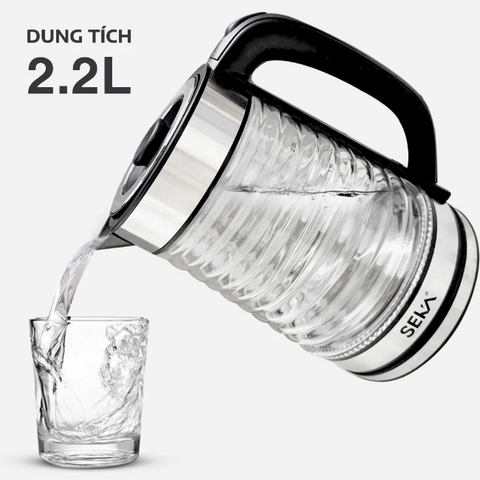 Ấm Thủy Tinh Đun Nước Siêu Tốc Seka SK2829T Có Đèn LED 2.2L, Tự Ngắt Khi Sôi, Xoay 360 Độ, Tiết Kiệm Điện, Dung Tích Lớn, Tiện Dụng Cho Gia Đình