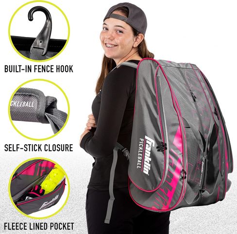 Balo Pickleball Franklin Pro Series Xám Hồng - Dụng Cụ Thể Thao 4 Ngăn Chứa Đồ, Dây Đeo Tháo Rời, Thiết Kế Thời Trang