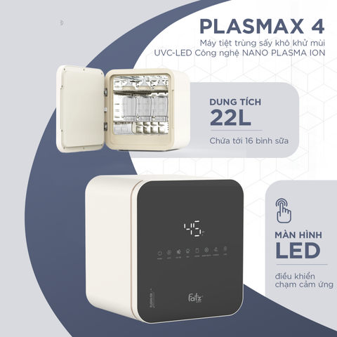 Máy Tiệt Trùng Sấy Khô Khử Mùi Fatzbaby UVC-LED Plasmax 4 FB4750HB - 22L, Công Nghệ Plasma, 7 Chế Độ Tiện Dụng, Hiệu Quả Vượt Trội