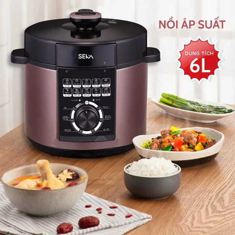 Nồi Áp Suất Điện Đa Năng SEKA SK5858 6L 1000W - Thích Hợp Gia Đình 4-6 Người, Nấu Nhanh Tiết Kiệm Thời Gian