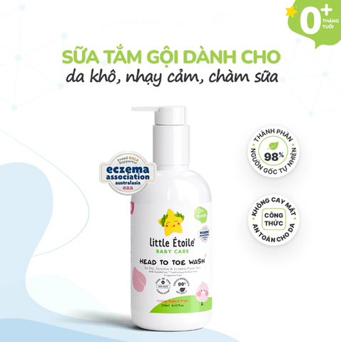 Sữa Tắm Gội Cho Da Chàm Sữa Nhạy Cảm Little Étoile Baby Care 250ml - Dưỡng Da An Toàn Cho Bé Từ Sơ Sinh