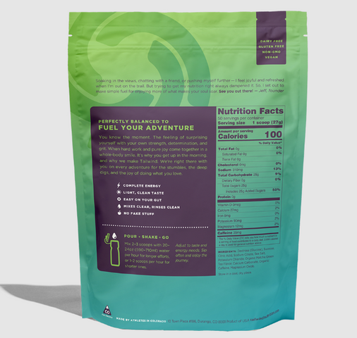 Bột Uống Năng Lượng Tailwind Matcha Cafeinated - Bổ Sung Năng Lượng và Chất Điện Giải, Hương Vị Matcha Thơm Ngon 100 Calo, 35mg Cafein