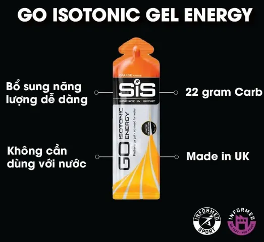 Gel năng lượng SiS Go Isotonic - Hỗ trợ sức bền, 22g carbohydrate, không gluten, tiện lợi cho thể thao, nhiều hương vị hấp dẫn