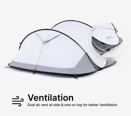 Lều cắm trại dựng nhanh 2 Seconds Decathlon Quechua 8801561 Fresh & Black cho 3 người, chống thấm, ngăn ánh sáng, dễ sử dụng, thoải mái tối đa