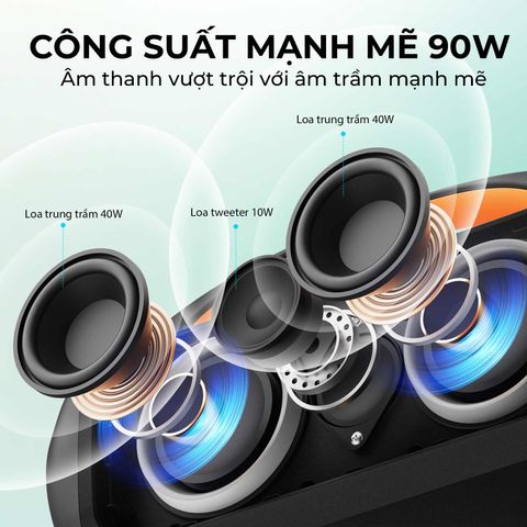 Loa Bluetooth Earfun Uboom Raver 90W - Nghe nhạc mạnh mẽ, kết nối ổn định, cổng mic 6.5mm, chống nước IPX5, âm thanh sống động.