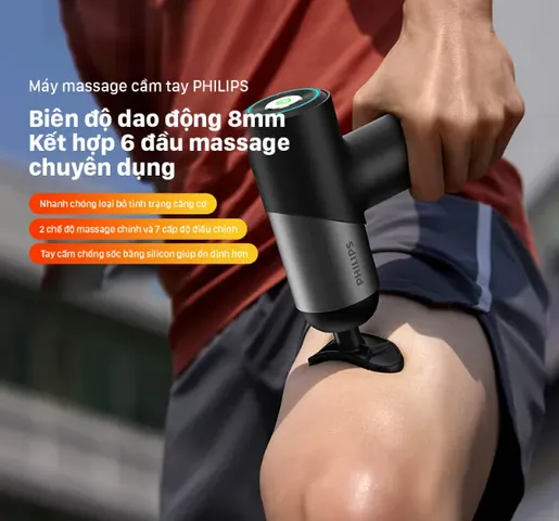 Máy Massage Cầm Tay Philips 7323 - 7 Cấp Độ, 6 Đầu Massage Chuyên Dụng, Công Nghệ Sóng Xung Kích, Giúp Giảm Căng Cơ Hiệu Quả