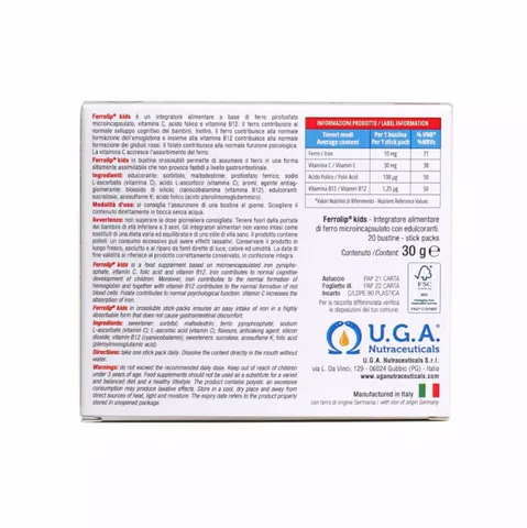 Sắt Hữu Cơ Dạng Bột Ferrolip Kids Vị Dâu - Thực Phẩm Bổ Sung Cho Trẻ Em Với Vitamin C, Axit Folic & Vitamin B12, Bổ Trợ Phát Triển Toàn Diện