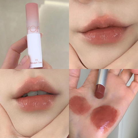 Son dưỡng Romand Glasting Melting Balm 05 Nougat Sand - Chất son tan chảy, độ bóng tự nhiên, phù hợp mọi tông da, giữ ẩm mịn màng.