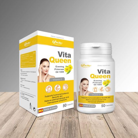 Tinh Dầu Hoa Anh Thảo Vita Queen - Hỗ Trợ Cân Bằng Nội Tiết Tố, Làm Đẹp Da, Giảm Biểu Hiện Tiền Mãn Kinh - Hộp 50 Viên