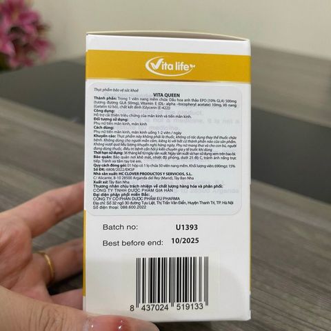 Tinh Dầu Hoa Anh Thảo Vita Queen - Hỗ Trợ Cân Bằng Nội Tiết Tố, Làm Đẹp Da, Giảm Biểu Hiện Tiền Mãn Kinh - Hộp 50 Viên