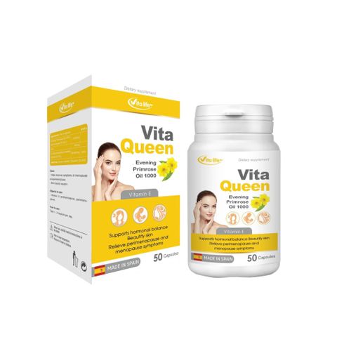 Tinh Dầu Hoa Anh Thảo Vita Queen - Hỗ Trợ Cân Bằng Nội Tiết Tố, Làm Đẹp Da, Giảm Biểu Hiện Tiền Mãn Kinh - Hộp 50 Viên