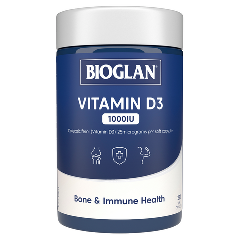 Viên uống Bioglan Vitamin D3 1000IU - Hỗ trợ sức khỏe xương khớp và tăng cường miễn dịch cho người lớn và trẻ em trên 12 tuổi