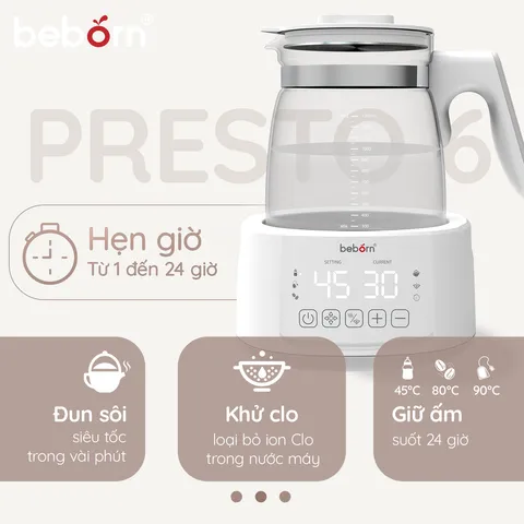 Bình Đun Nước Giữ Nhiệt Pha Sữa Điện Tử Beborn Presto 6 K06HP – Đun Nước & Hâm Nóng, Chức Năng Thông Minh, Thiết Kế Gọn Nhẹ