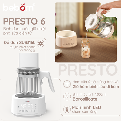 Bình Đun Nước Giữ Nhiệt Pha Sữa Điện Tử Beborn Presto 6 K06HP – Đun Nước & Hâm Nóng, Chức Năng Thông Minh, Thiết Kế Gọn Nhẹ