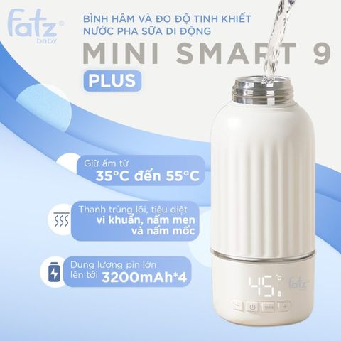 Bình pha sữa di động Fatzbaby Mini Smart 9 Plus FB3878BT - Đo độ tinh khiết nước và kiểm tra chất lượng an toàn cho bé 600mL