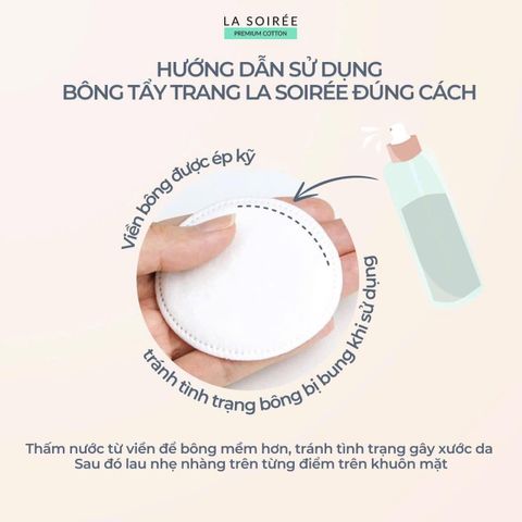 Bông Tẩy Trang La Soirée Premium Cotton 225 Miếng - Siêu Mềm Mịn, Thấm Hút Tốt, Phù Hợp Với Mọi Loại Da