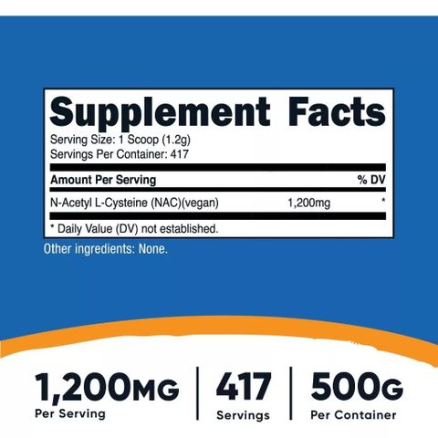 Bột Uống Giải Độc Gan Nutricost NAC N-Acetyl L-Cysteine 1200mg - Tăng Cường Hệ Miễn Dịch và Bảo Vệ Tế Bào Gan
