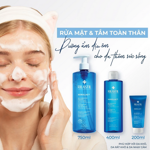 Gel Rửa Mặt & Tắm Toàn Thân Rilastil Xerolact 200ml - Công Thức Dịu Nhẹ, Phù Hợp Cho Da Nhạy Cảm, Không Gây Khô Căng