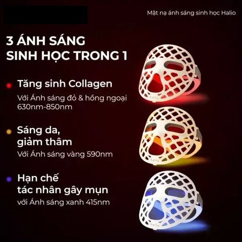 Mặt Nạ Ánh Sáng Sinh Học Halio Pureglow Ultralite Silicone LED - Cải Thiện Da, Giảm Mụn, Giảm Thâm, Công Nghệ 3 Ánh Sáng