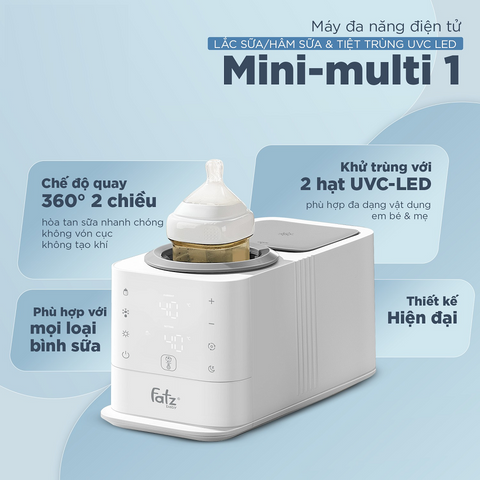 Máy Đa Năng Điện Tử Fatzbaby Mini-Multi 1 FB9272BT - Lắc Sữa, Hâm Sữa, Tiệt Trùng UVC Led - Thiết Kế Hiện Đại, Ít Ồn