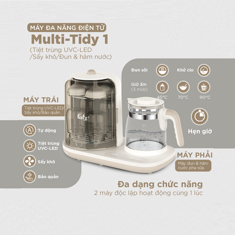 Máy tiệt trùng đa năng Fatzbaby Multi-Tidy 1 FB9618HB - Sấy khô, đun và hâm nước, khoang sấy 5.5L, công nghệ UVC-LED