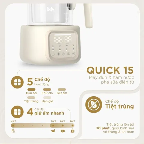 Máy Đun và Hâm Nước Pha Sữa Điện Tử Fatzbaby Quick 15 FB3115TN - Đun Nóng Siêu Tốc, Chức Năng Tiệt Trùng & Hẹn Giờ Thông Minh