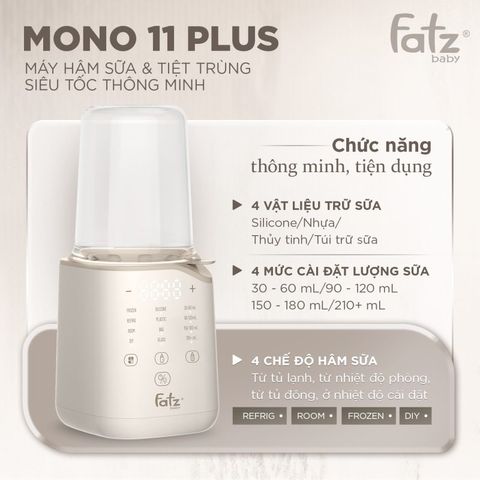 Máy Hâm Sữa & Tiệt Trùng Siêu Tốc Fatzbaby Mono 11 Plus FB3016TN - Chức Năng Nhanh Chóng, Dễ Dàng Sử Dụng, Tương Thích Mọi Loại Bình