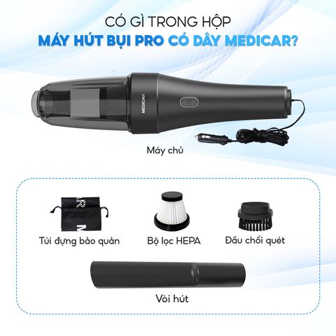 Máy Hút Bụi Cầm Tay Ô Tô Medicar 100W - Sạc Qua Tẩu Xe, Lực Hút Mạnh 6500PA, Tiện Lợi Vệ Sinh Nội Thất Ô Tô