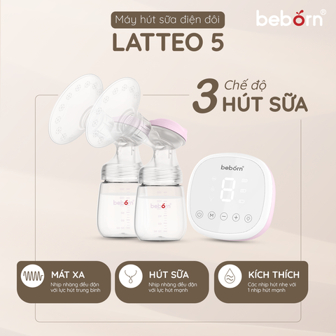 Máy Hút Sữa Điện Đôi Beborn Latteo 5 BP06TG - Tiện Lợi, Hiện Đại Với Pin Sạc, 3 Chế Độ Hút Cho Mẹ Bỉm Sữa Ở Mọi Nơi
