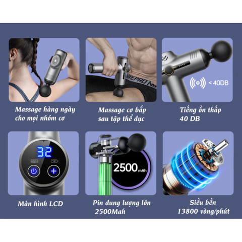 Máy massage cầm tay METIS 8 đầu, 32 chế độ - Giảm đau, thư giãn cơ bắp, thiết kế tiện dụng cho mọi không gian