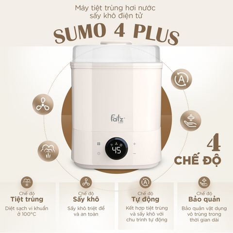 Máy Tiệt Trùng Sấy Khô Fatzbaby Sumo 4 Plus FB4922BK - Dung Tích Lớn 6 Bình Sữa, Chức Năng Bảo Quản Vô Trùng 8 Giờ