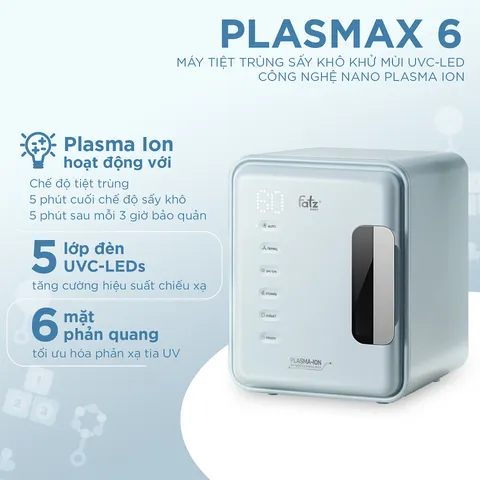 Máy Tiệt Trùng Sấy Khô Fatzbaby Plasmax 6 FB4822FK - Khử Mùi Hiệu Quả Với Công Nghệ UVC LED & Ion Plasma, Dung Tích 22L