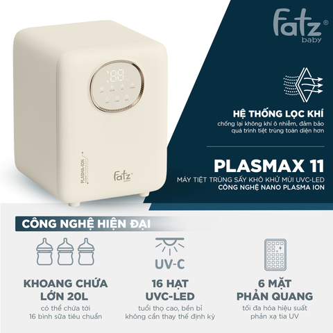 Máy Tiệt Trùng Sấy Khô Khử Mùi UVC-LED Nano Plasma Ion Fatzbaby Plasmax 11 FB4820ZH - Dung Tích 20L, Tiệt Trùng Tối Ưu 16 Bình Sữa
