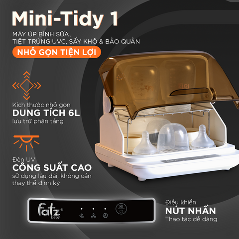 Máy Úp Bình Sữa Tiệt Trùng, Sấy Khô Fatzbaby Mini-Tidy 1 FB4606ZH - UV LED 6L, Thiết Kế Phân Tầng, Giỏ Đựng Rời, An Toàn Cho Bé