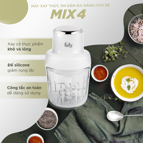 Máy xay thức ăn dặm đa năng Fatzbaby Mix 4 FB5021KB - Xay nhuyễn thực phẩm, dung tích 600ml, 8 lưỡi dao inox sắc bén cho bé an toàn