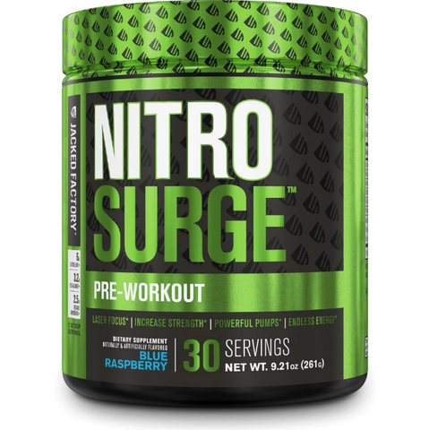 Bột Tăng Cường Sức Mạnh Pre-Workout Nitro Surge Jacked Factory - Hỗ Trợ Tăng Cơ, Tăng Năng Lượng, Hương Vị Nguyên Bản 252g