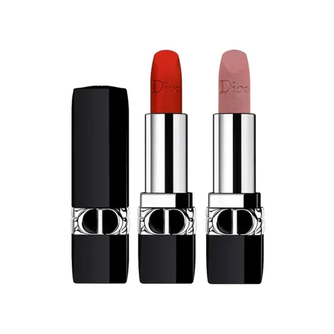 Set 2 Son Môi Mini Kèm Gương Dior Couture Colour 999 Velvet Đỏ Quyến Rũ & 100 Velvet Nude Tinh Tế - Qùa Tặng Sang Trọng Cho Nữ