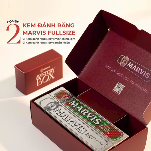 Set 2 Tuýp Kem Đánh Răng Marvis - Hương Trà Xanh & Mint, Kèm Hộp Quà Lucky Box, Làm Sạch Hiệu Quả, Hơi Thở Thơm Mát
