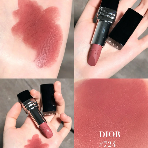 Son Dior Rouge Dior Couture 724 Tendresse Velvet - Son Môi Hồng Nâu Đậm, Kết Cấu Nhung Mượt, Duy Trì Màu Tới 12 Giờ
