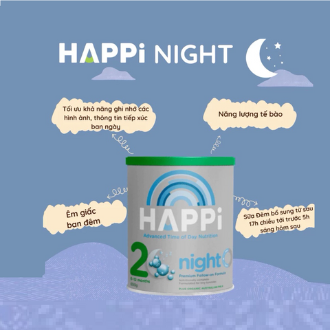 Sữa đêm HAPPi Night số 2 - Dinh Dưỡng Cho Bé 6-12 Tháng, Hỗ Trợ Ngủ Ngon, Phát Triển Toàn Diện 600g