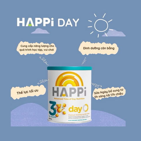Sữa Ngày HAPPi Day Số 3 - Dinh Dưỡng Thời Gian Trong Ngày Cho Trẻ Từ 12 Tháng Tuổi, 600g, Hỗ Trợ Phát Triển Toàn Diện