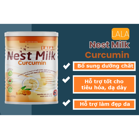 Sữa Nghệ Lala Nest Milk Curcumin Hỗ Trợ Tiêu Hóa - Giảm Vấn Đề Dạ Dày, Bảo Vệ Đường Ruột, Hộp 400g, Dinh Dưỡng Toàn Diện