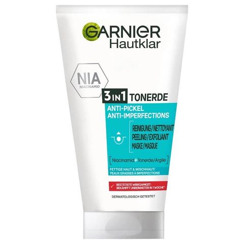 Sữa Rửa Mặt Garnier Hautklar 3in1 Tonerde - Sạch Sâu, Tẩy Da Chết, Kiểm Soát Dầu, Dành Cho Da Dầu & Da Mụn, 150ml