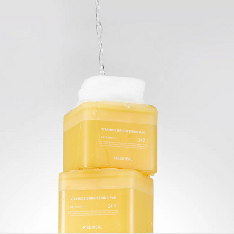 Toner Pad Mediheal Vitamide Brightening - Hỗ trợ làm sáng da, cấp ẩm, cải thiện vết thâm, hộp 100 miếng, phù hợp cho da nhạy cảm.
